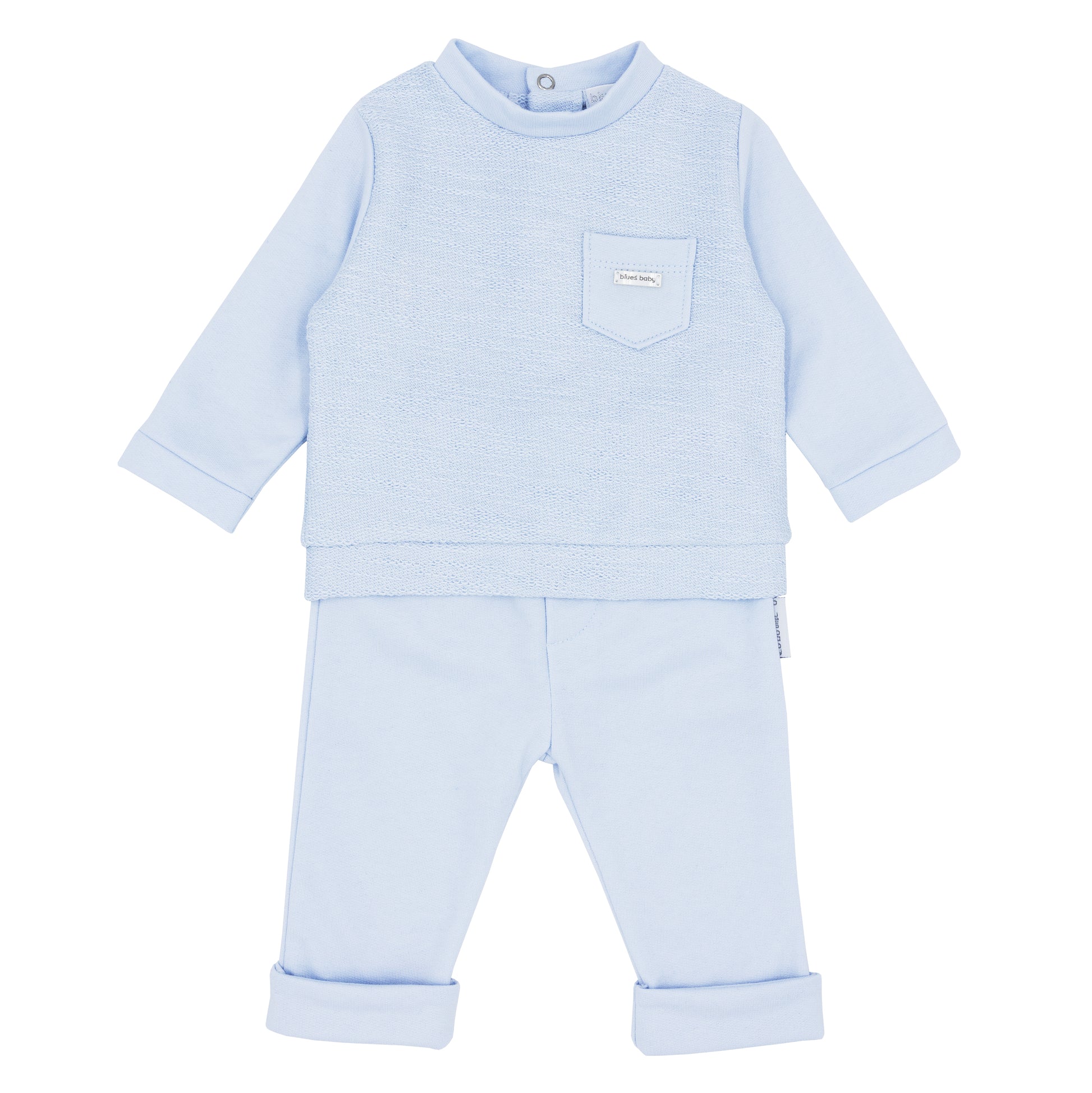 Blues Baby Boys Baby Blue American Two piece jogger set with white round kneck
