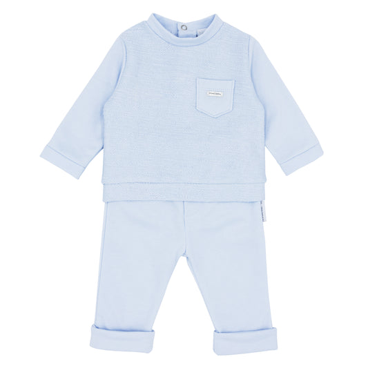 Blues Baby Boys Baby Blue American Two piece jogger set with white round kneck