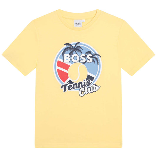 BOSS Junior Yellow Print Short Sleeved T shirt