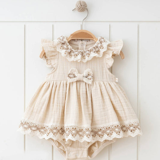 100% Cotton Muslin Natural Lace Dress Style Romper