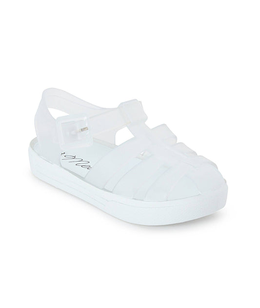 Unisex Jellies Sandals clear on white base, with buckle fasten, very limited availablity.  Available size 22-33.