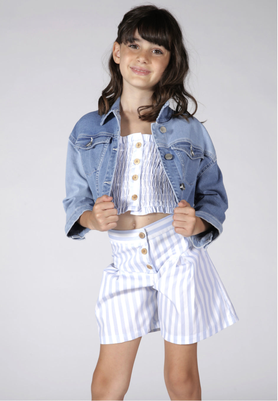 Fun & Fun Junior Girls Blue and White Striped Shorts