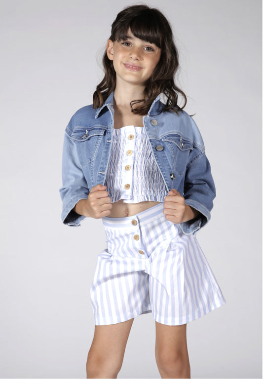 Fun & Fun Junior Girls Blue and White Striped Shorts