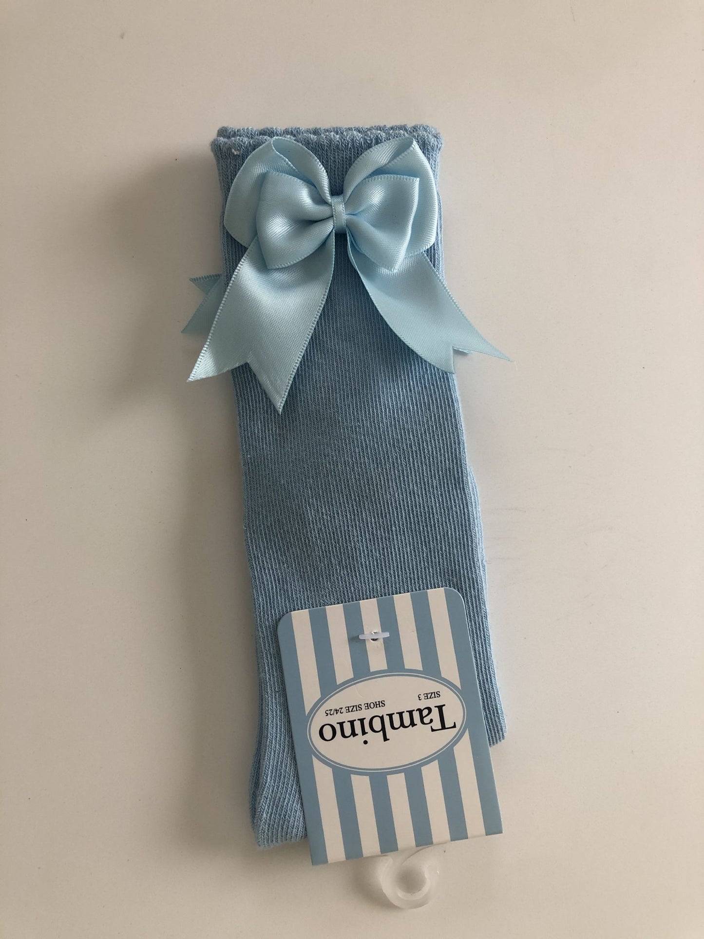 Tambino Knee High Baby Blue Bow Socks