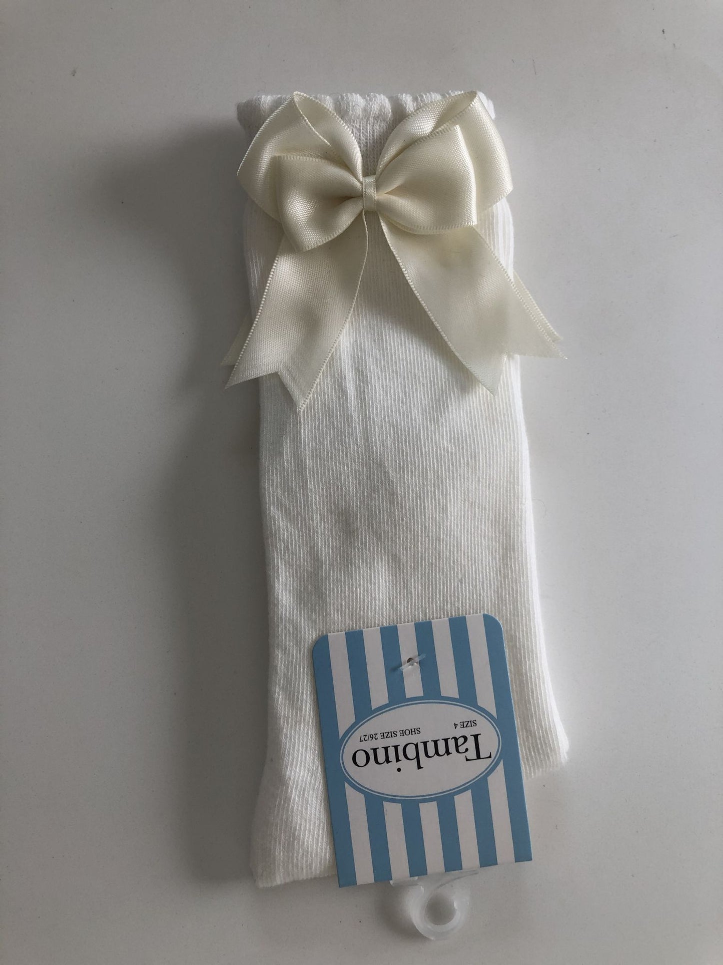 Tambino Knee High Cream Bow Socks