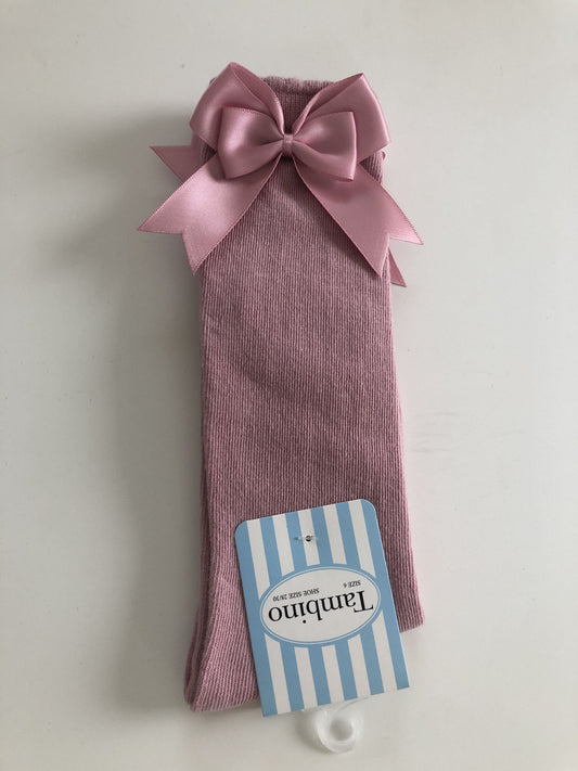 Tambino Knee High Dusky Pink Bow Socks