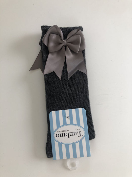 Tambino Knee High Grey Bow School Socks