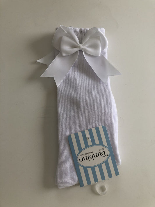 Tambino Knee High White Bow Socks