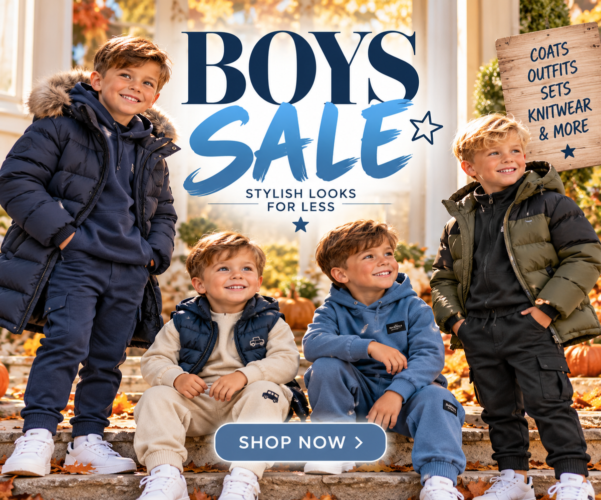 Boys clothing sale with discounted coats, outfits, sets and knitwear