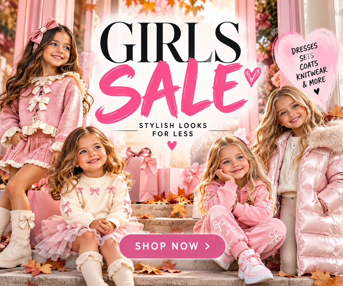 Girls clothing sale with discounted dresses, outfits, sets and coats