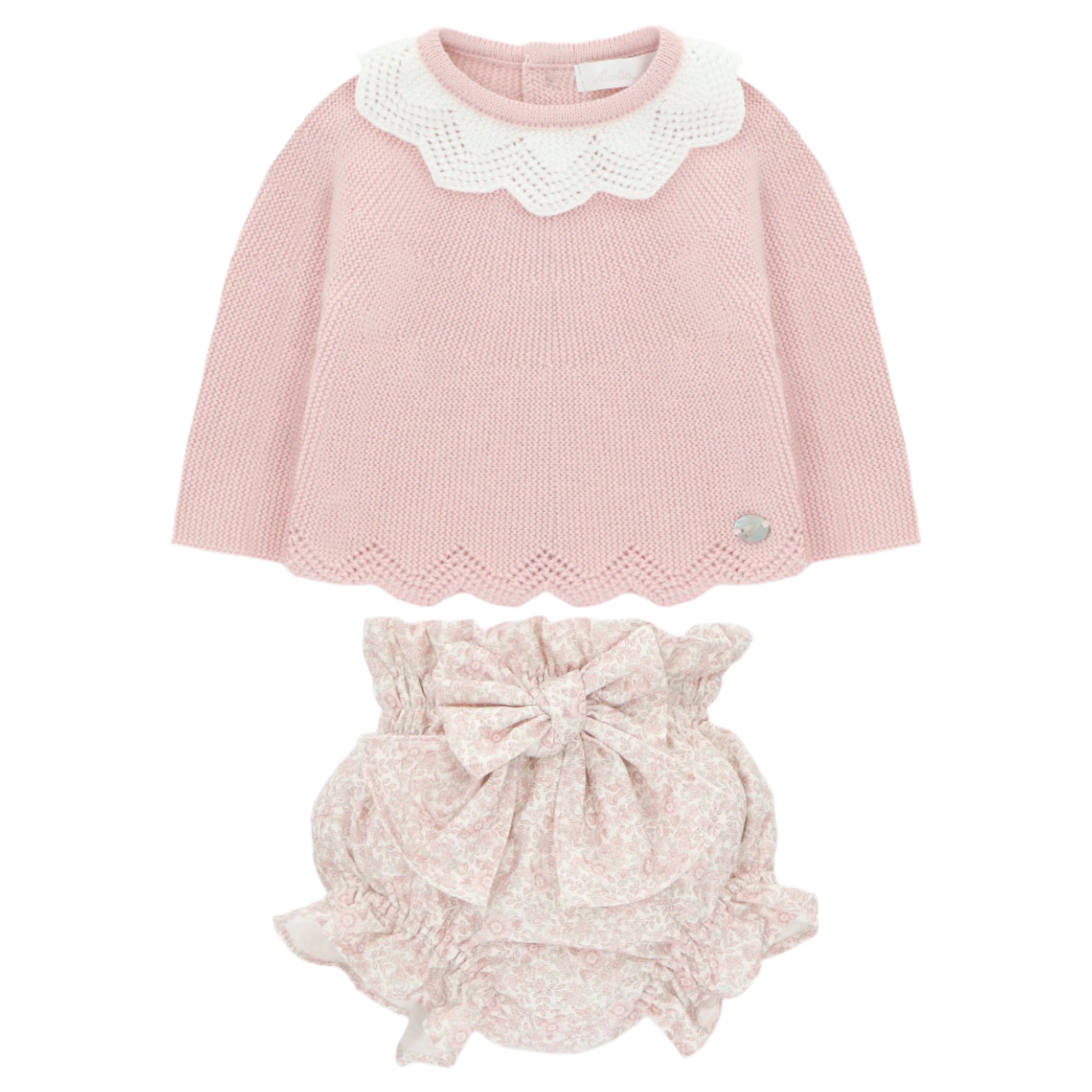 Martin Aranda Girls Knitted Blush Pink Jam Pants Set 