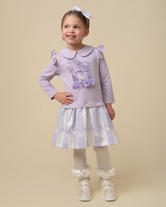 Caramelo Kids Girls Lilac Pearl Present Jumper Dress