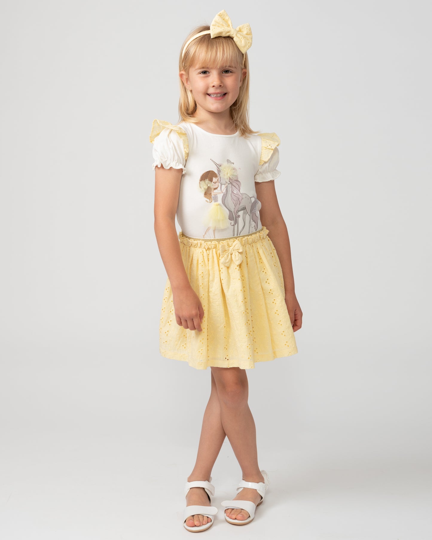 Caramelo Kids Girls Lemon Diamonte Unicorn Skirt Set