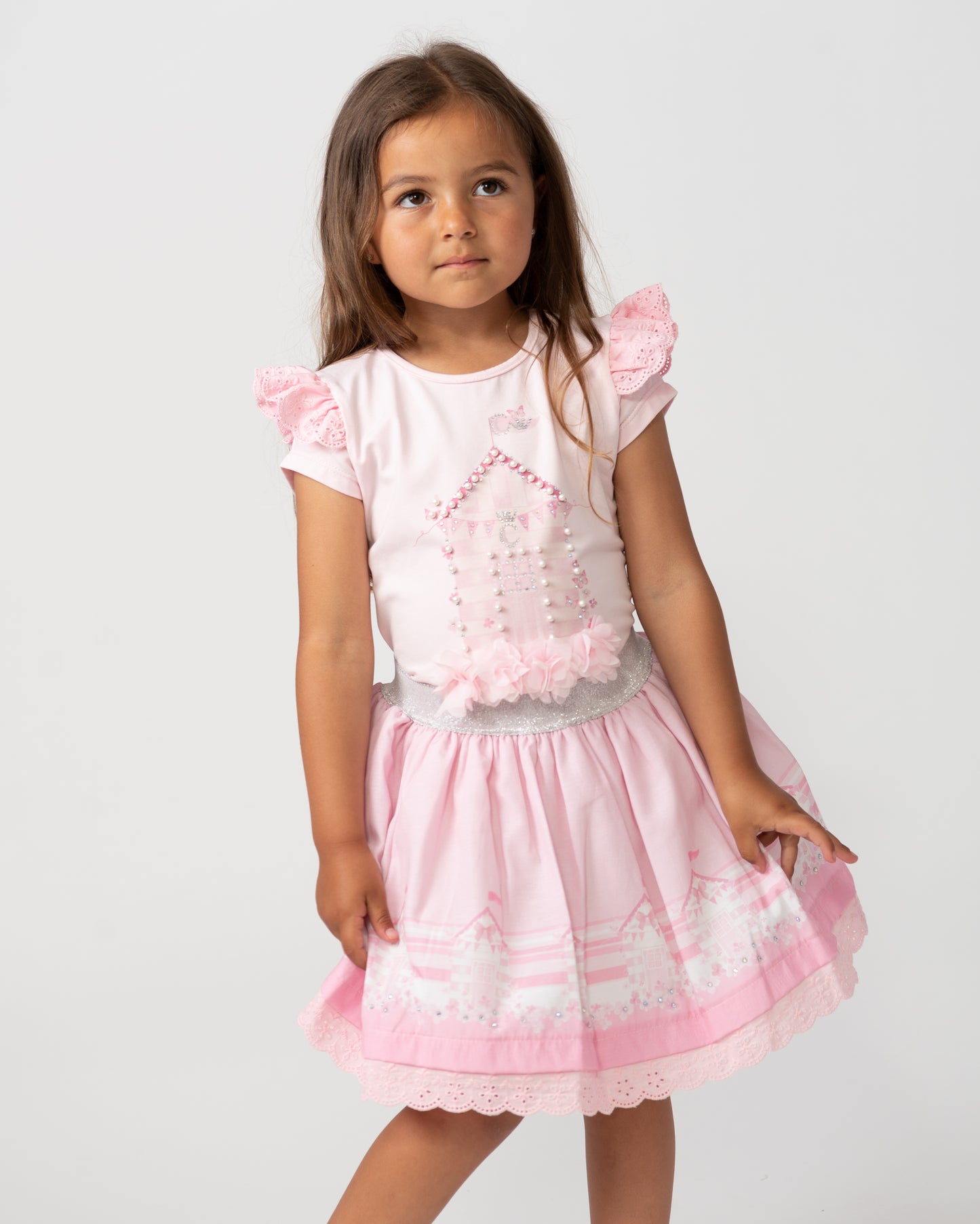 Caramelo Kids Girls Pink Beach Hut Skirt Set