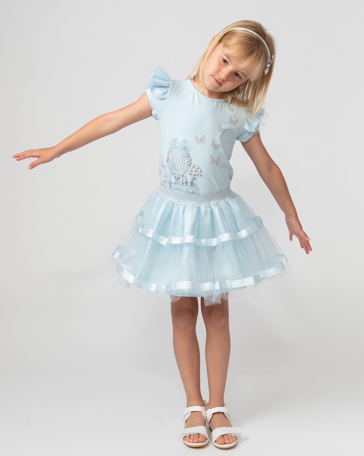 Caramelo Kids Girls Sky Blue Pearl Vanity Skirt Set