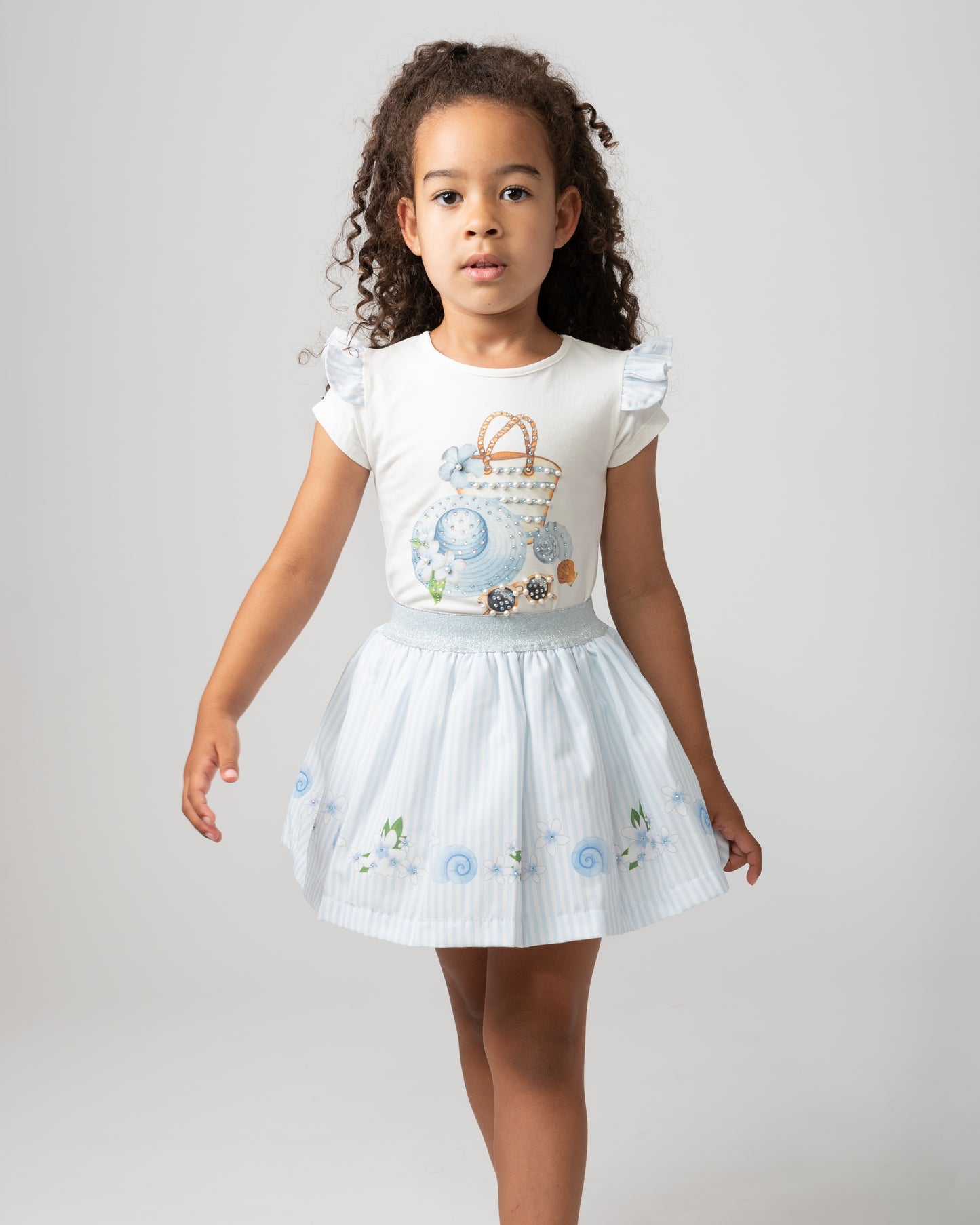 Caramelo Kids Girls Sky Blue Holiday Essentials Skirt Set