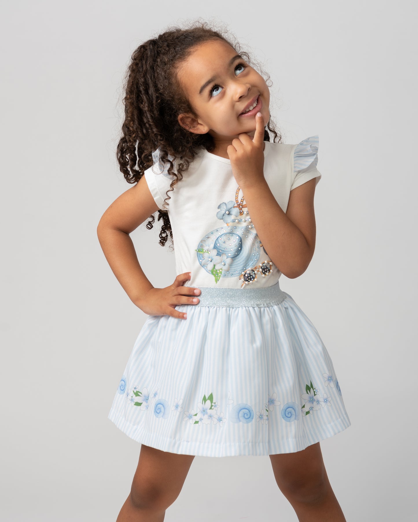 Caramelo Kids Girls Sky Blue Holiday Essentials Skirt Set