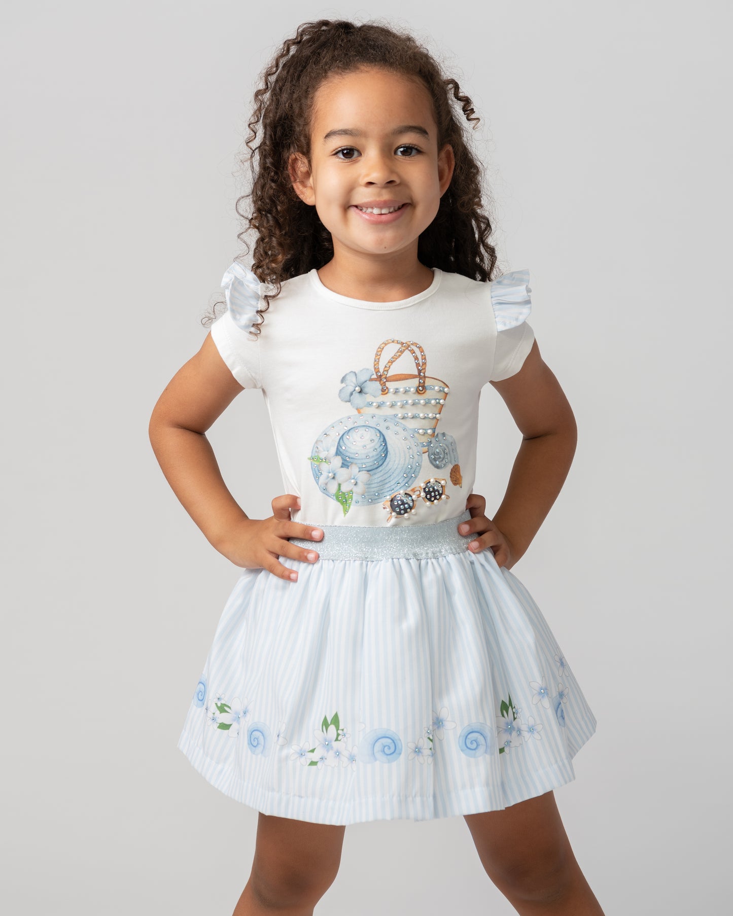 Caramelo Kids Girls Sky Blue Holiday Essentials Skirt Set