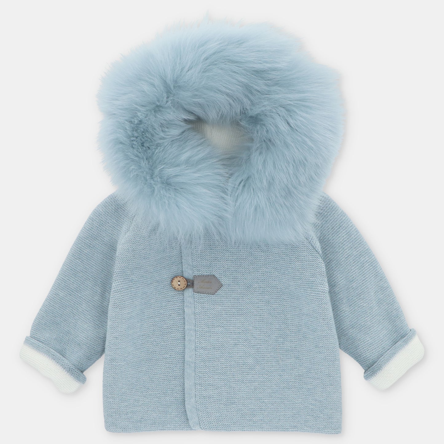 Martin Aranda Boys Knitted Blue Fur Hooded Coat