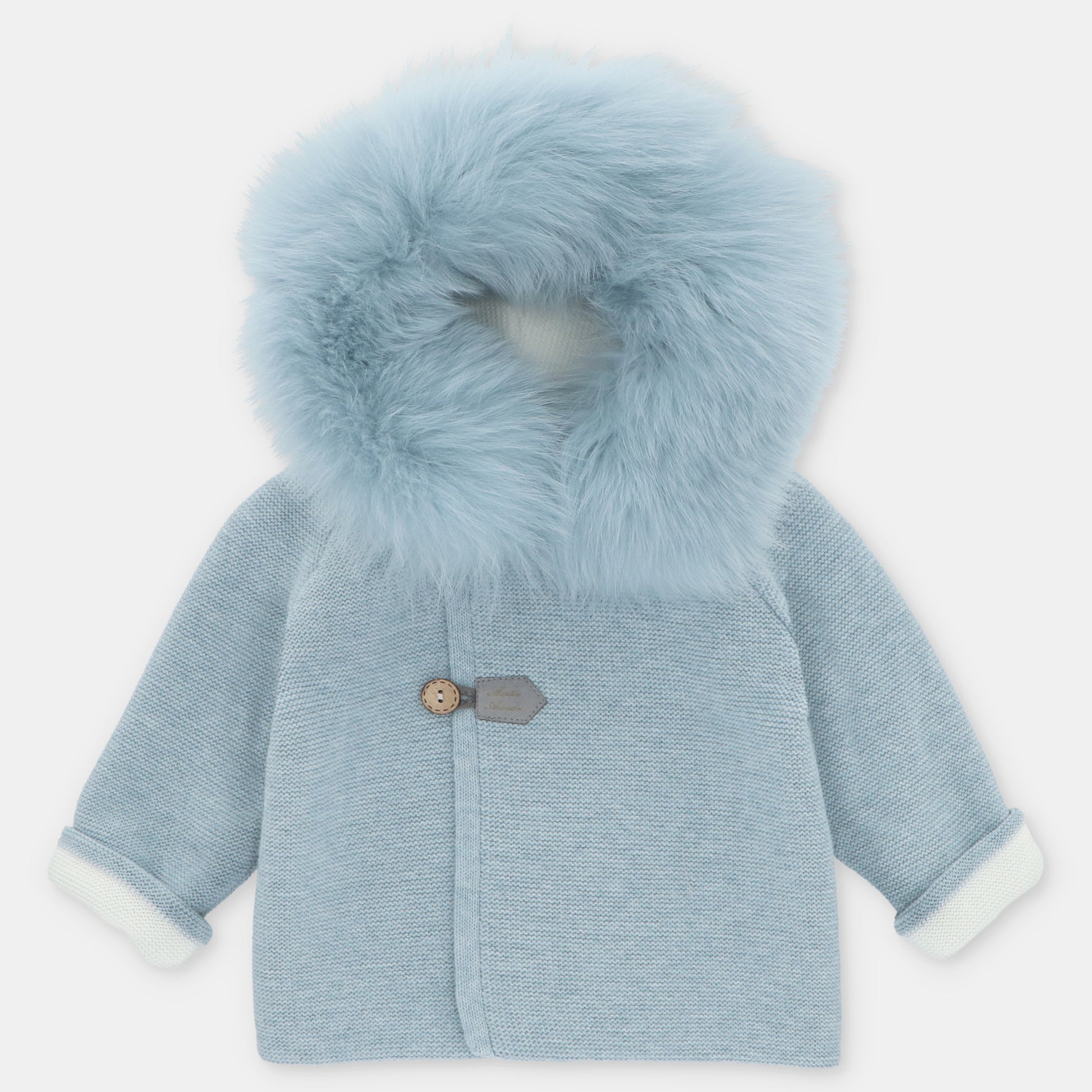 Martin Aranda Boys Knitted Blue Fur Hooded Coat