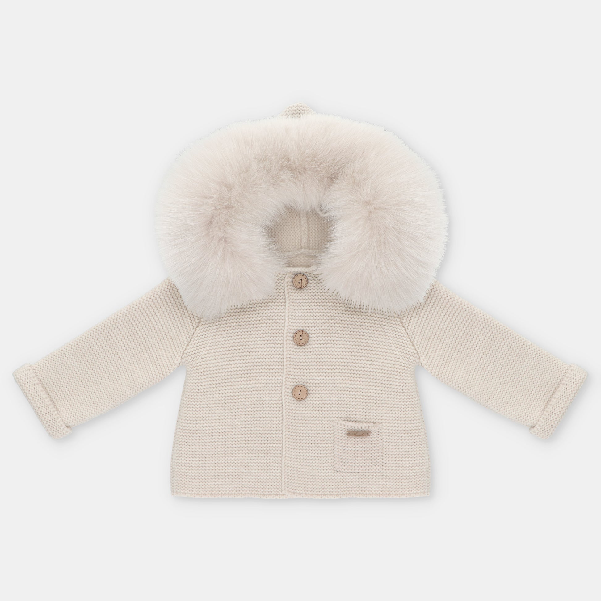 Martin Aranda Boys Knitted Stone Fur Hooded Coat