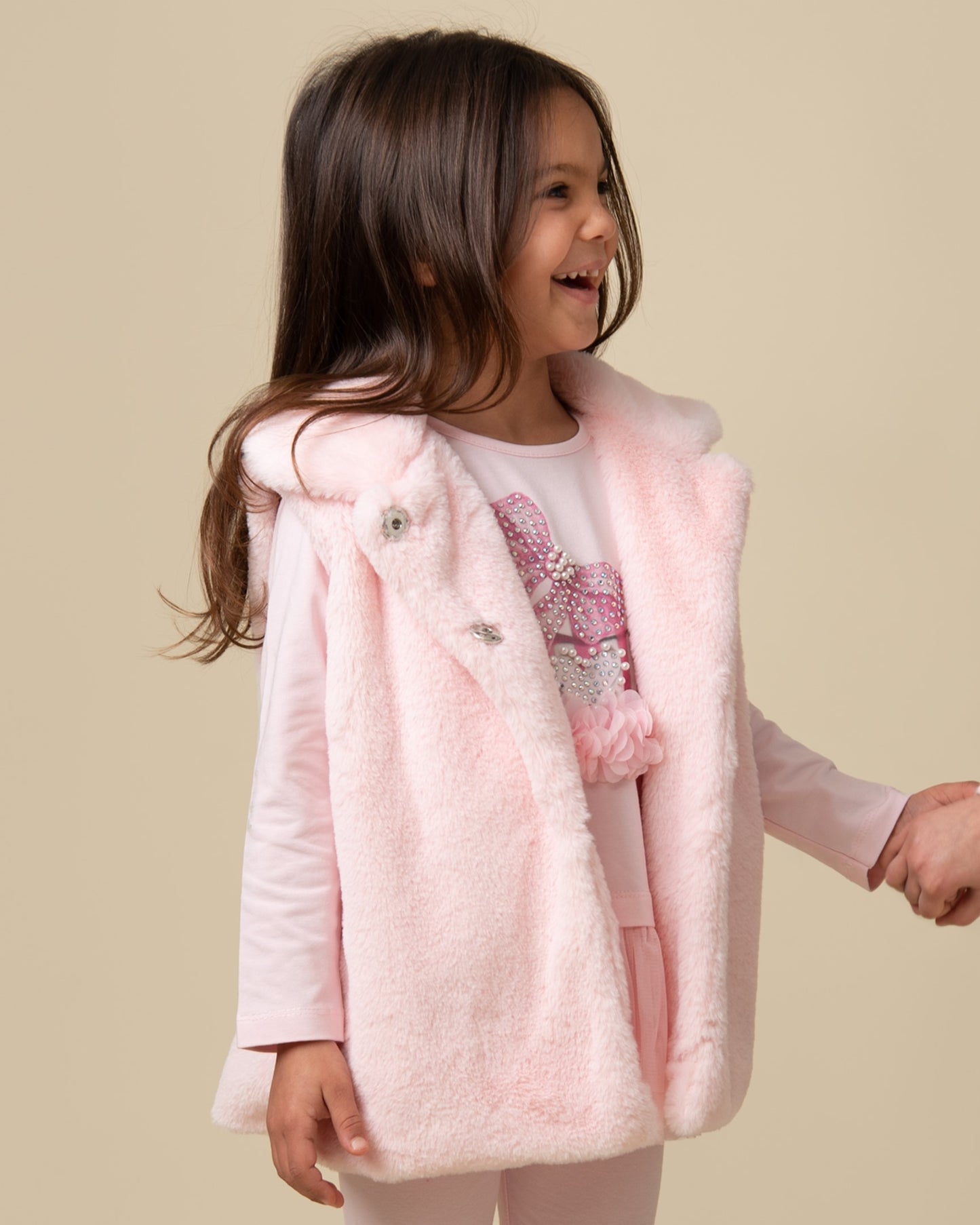 Caramelo Kids Girls Pink Faux Fur peter Pan Gillet