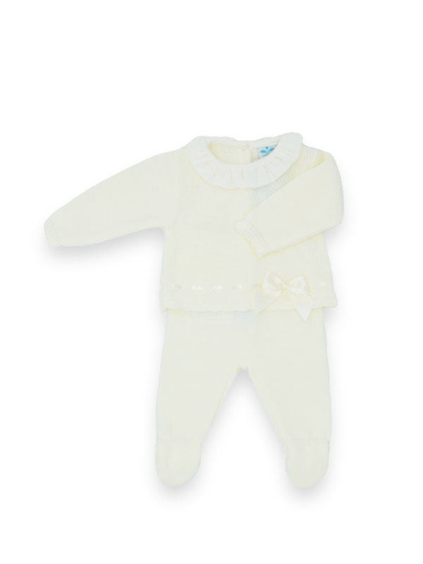 Sardon Girls Cream Knitted Jumper and Footed Pants Set