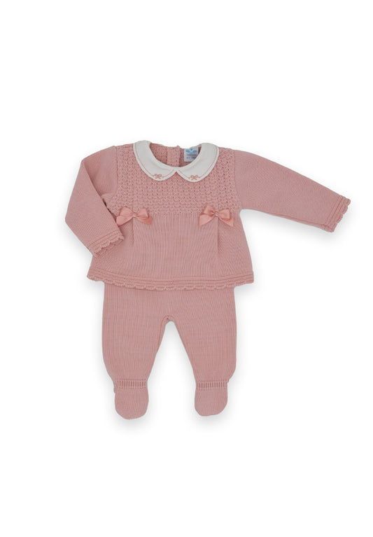 Sardon Girls Blush Pink Knitted Jumper and Footed Pants Set