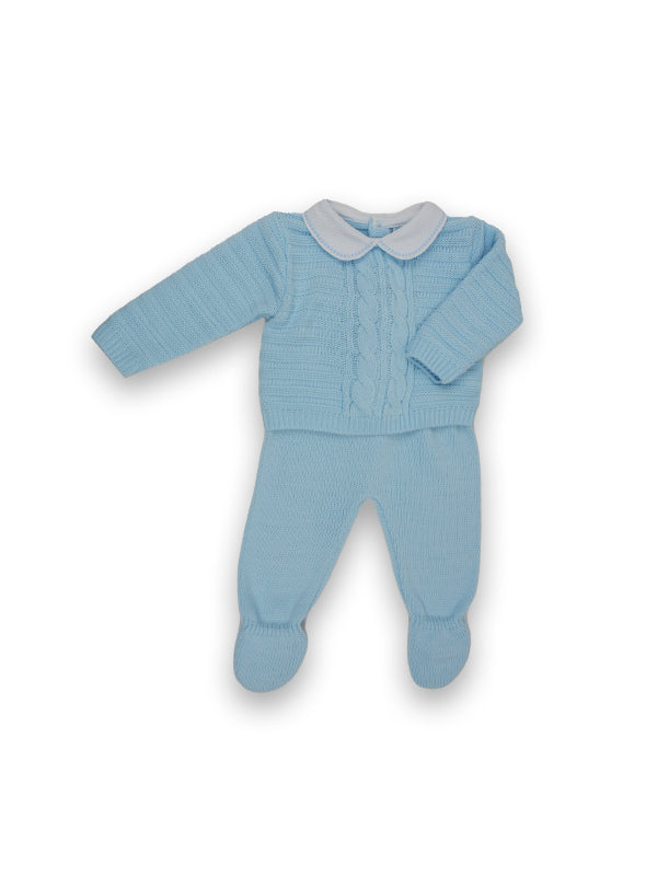 Sardon Boys Blue Knitted Jumper and Footed Pants Set