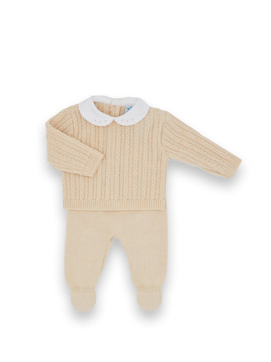 Sardon Boys Beige Knitted Jumper and Footed Pants Set