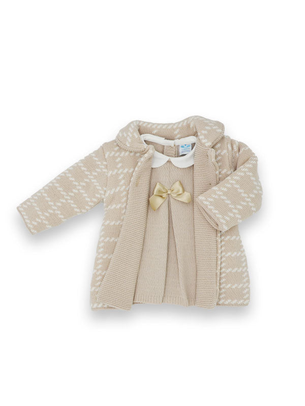 Sardon Girls Beige Coat and Dress Set