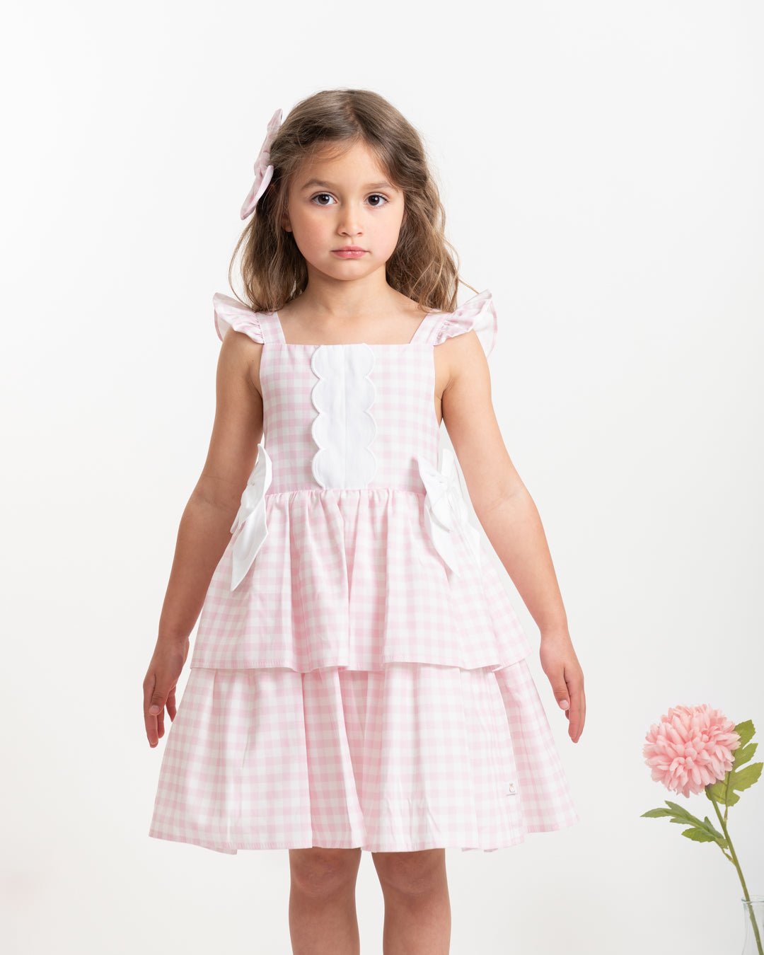 Caramelo Kids Girls Pink Country Kitchen Bow Dress