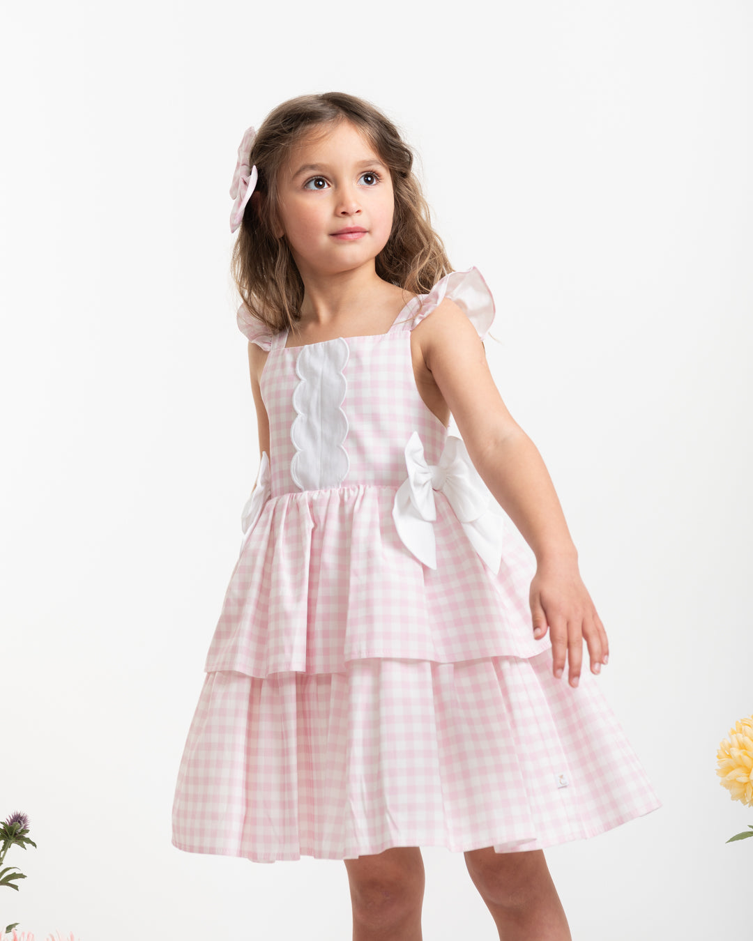 Caramelo Kids Girls Pink Country Kitchen Bow Dress