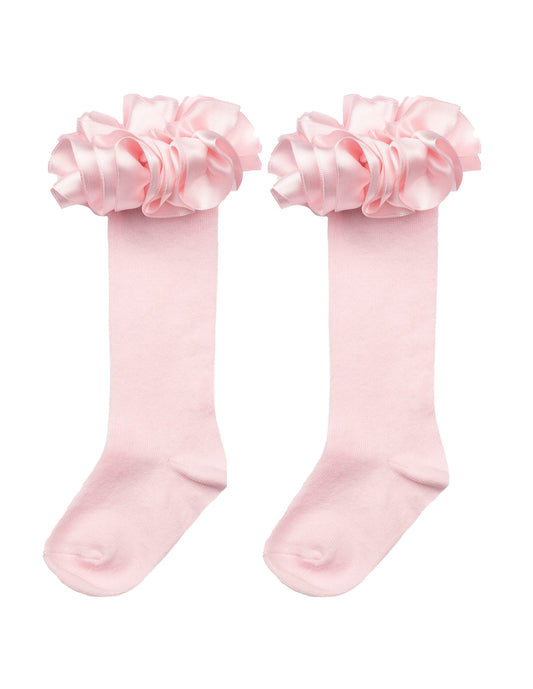 Caramelo Kids Pink Ruffle Ribbon Knee High Socks
