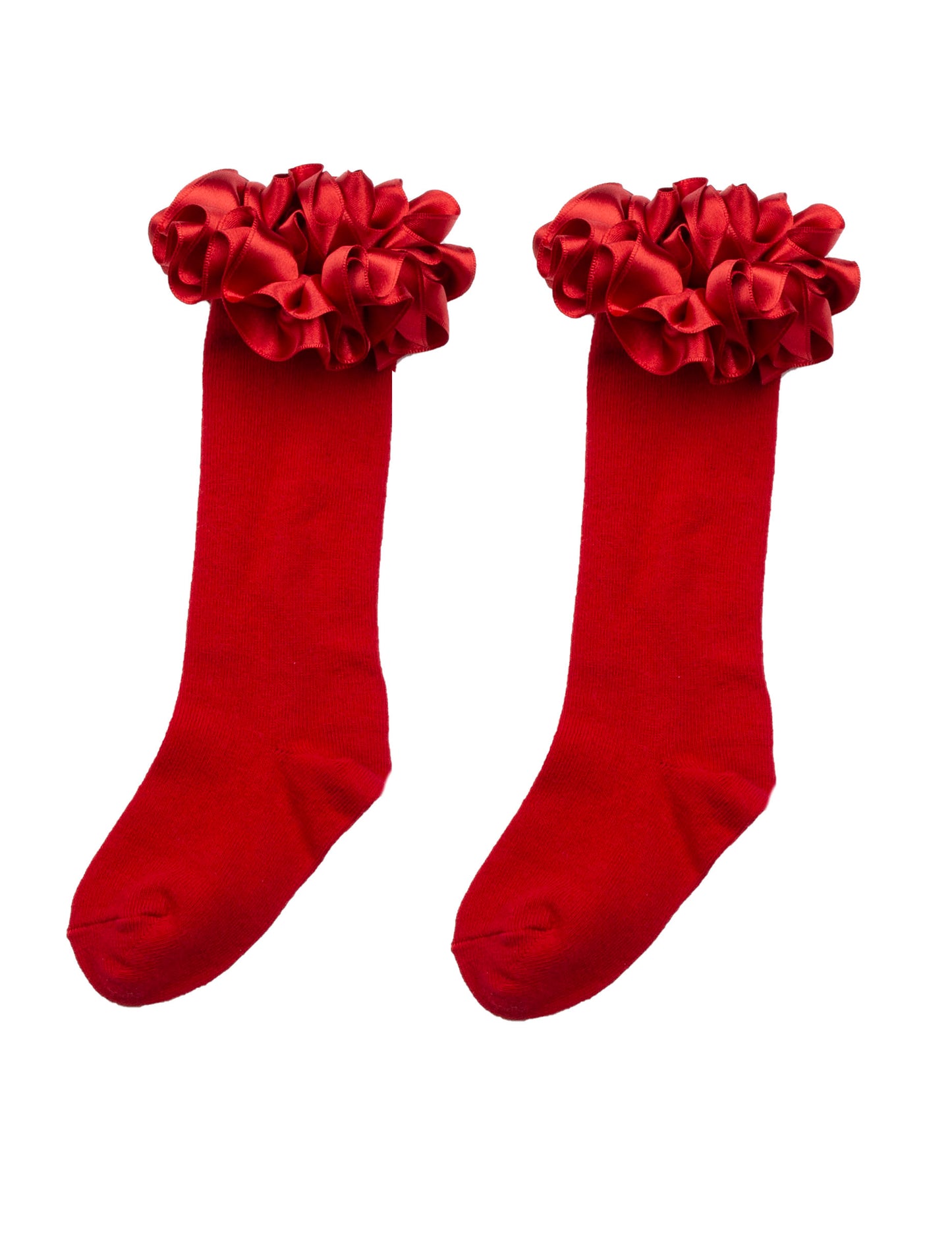 Caramelo Kids Red Ruffle Ribbon Knee High Socks