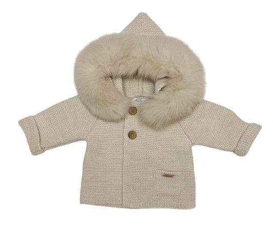 Martin Aranda Boys Knitted Stone Fur Hooded Coat
