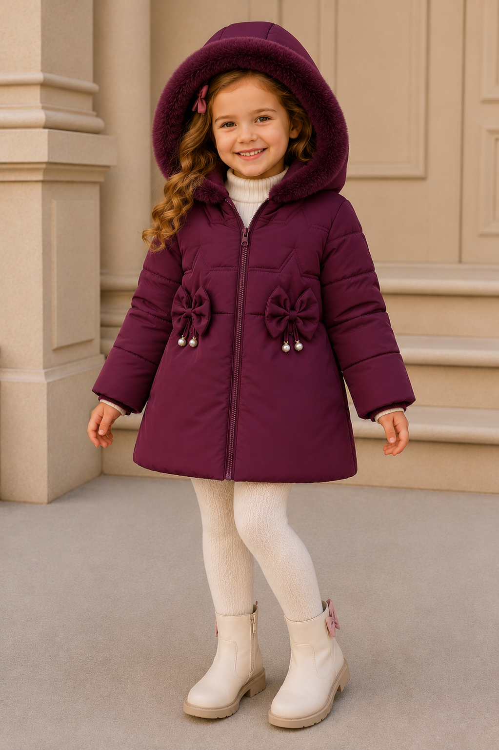 Girls Faux Fur Hooded Maroon Winter Puffer Coat | Warm Padded Jacket | Ages 2–6 *Online Product (Copy)