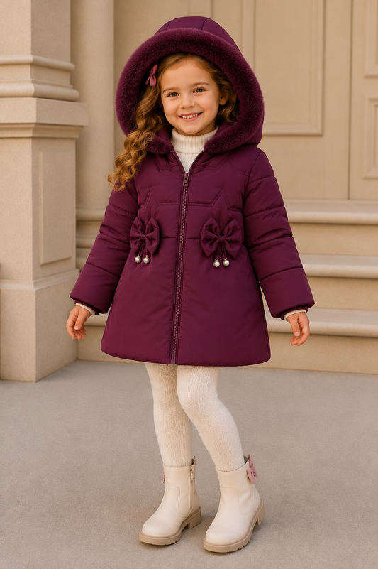 Girls Faux Fur Hooded Maroon Winter Puffer Coat | Warm Padded Jacket | Ages 2–6 *Online Product (Copy)