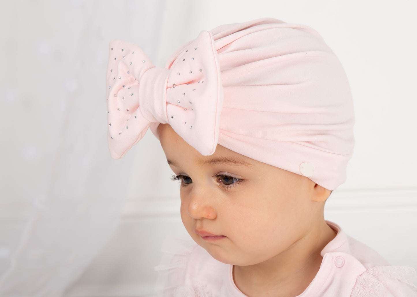 Caramelo Kids Baby Pink Diamonte Bow Turban
