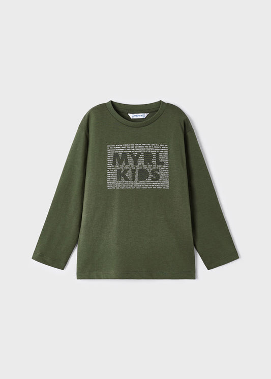 Mayoral Khaki green 'Mayoral' Logo Long Sleeved T shirt