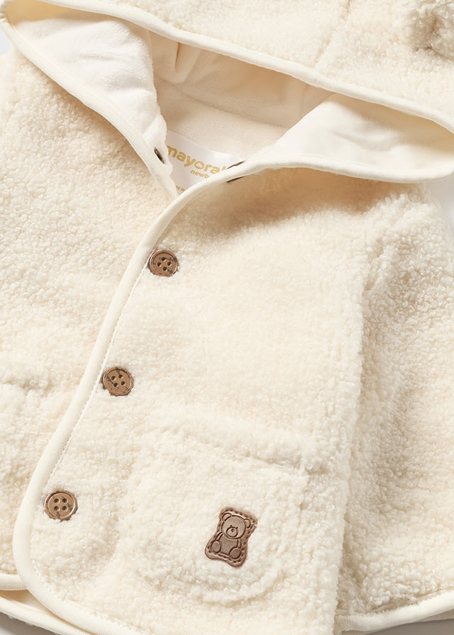 Mayoral Baby Ivory Hooded Teddy Fleece Baby Jacket