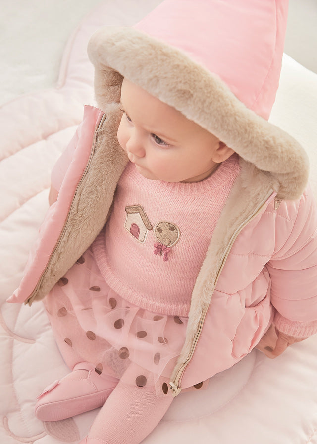 Mayoral Baby Girls Pink & Beige Reversible Coat