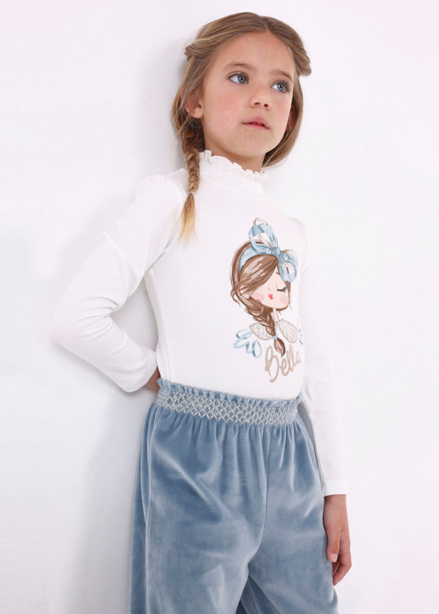 Mayoral Girls Ivory Shirred Neckline Blue Bella Top