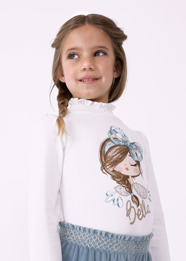 Mayoral Girls Ivory Shirred Neckline Blue Bella Top