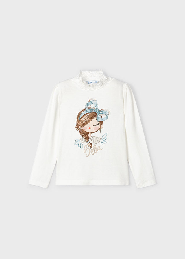 Mayoral Girls Ivory Shirred Neckline Blue Bella Top