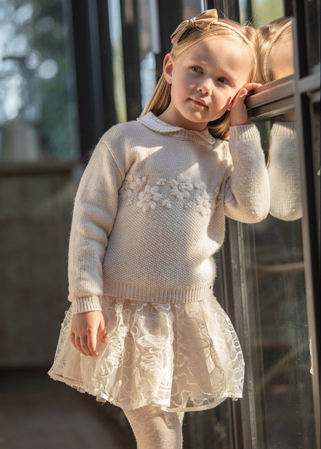 Mayoral Girls Ivory Sequin & Tulle Floral Skirt