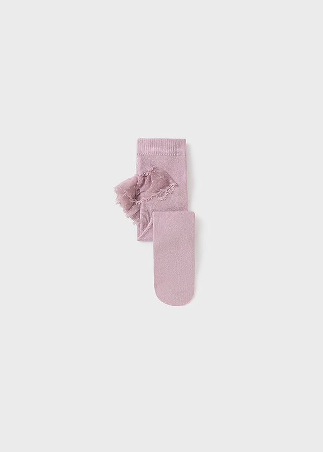 Mayoral mauve frilly bum tights for toddler girls, soft knit ruffle at seat