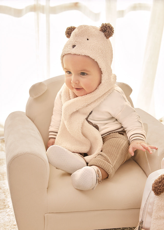 Mayoral Baby Shearling Bear Hat-scarf set