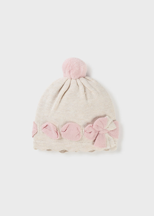 Mayoral Baby Girls Beige & Pink knitted Hat