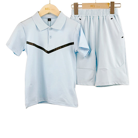 Boys Sky Blue Chevron T Shirt & Shorts Set